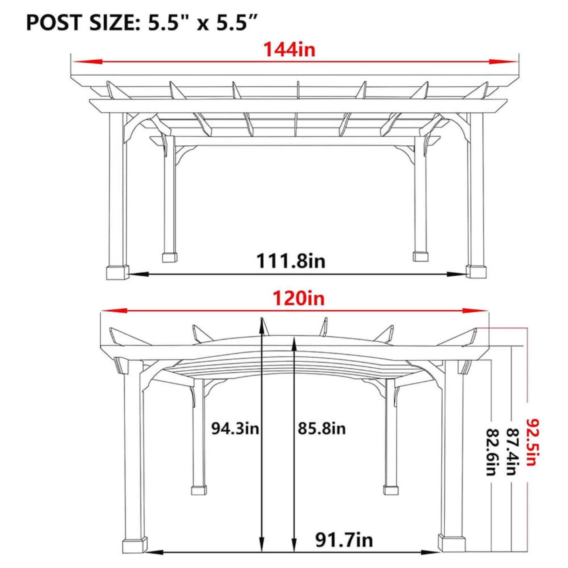 [10X12FT] Premium Outdoor All-Season Backyard Patio Cedar Wood Gazebo Pergola With Arched Roof (SAK42915)
