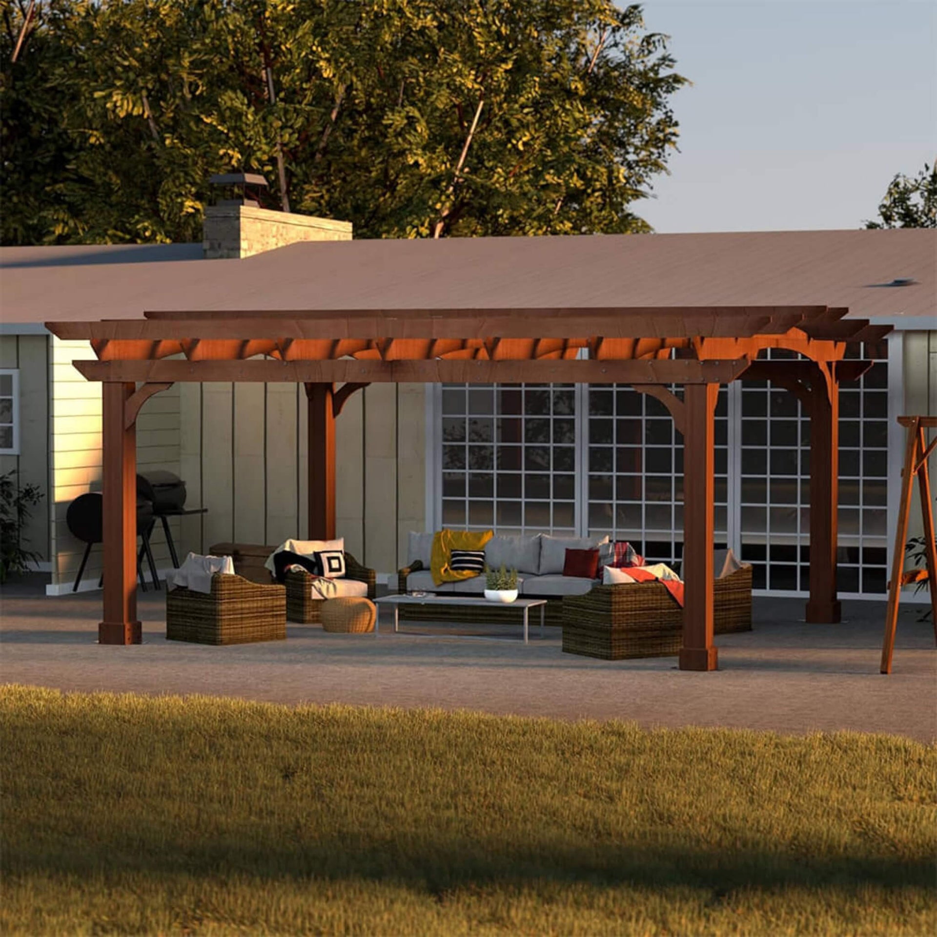 [10X12FT] Premium Outdoor All-Season Backyard Patio Cedar Wood Gazebo Pergola With Arched Roof (SAK42915)