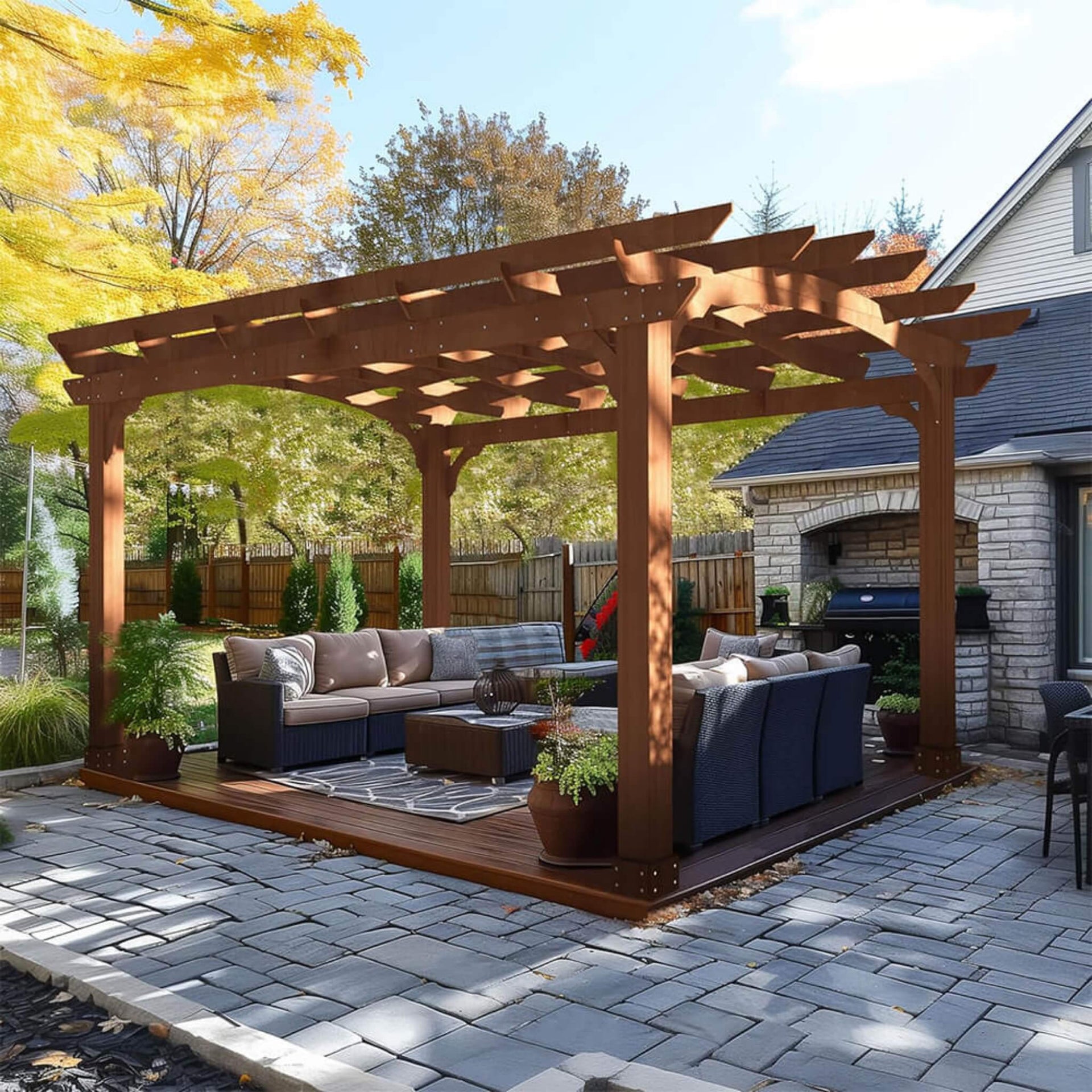 [10X12FT] Premium Outdoor All-Season Backyard Patio Cedar Wood Gazebo Pergola With Arched Roof (SAK42915)