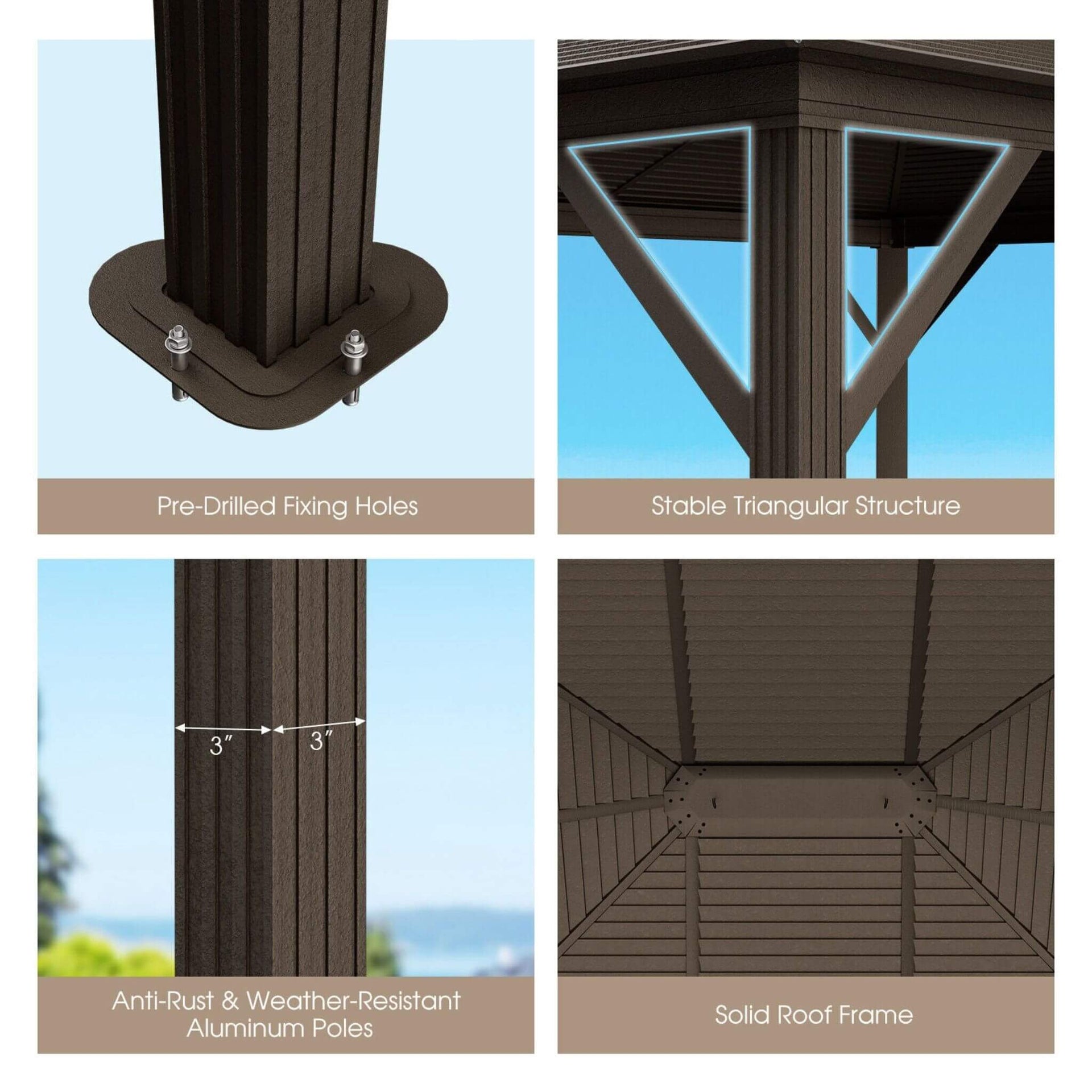 [10x12FT] Premium Outdoor Hardtop Patio Gazebo W/ Galvanized Steel Top & Aluminum Frame (SAK74065)