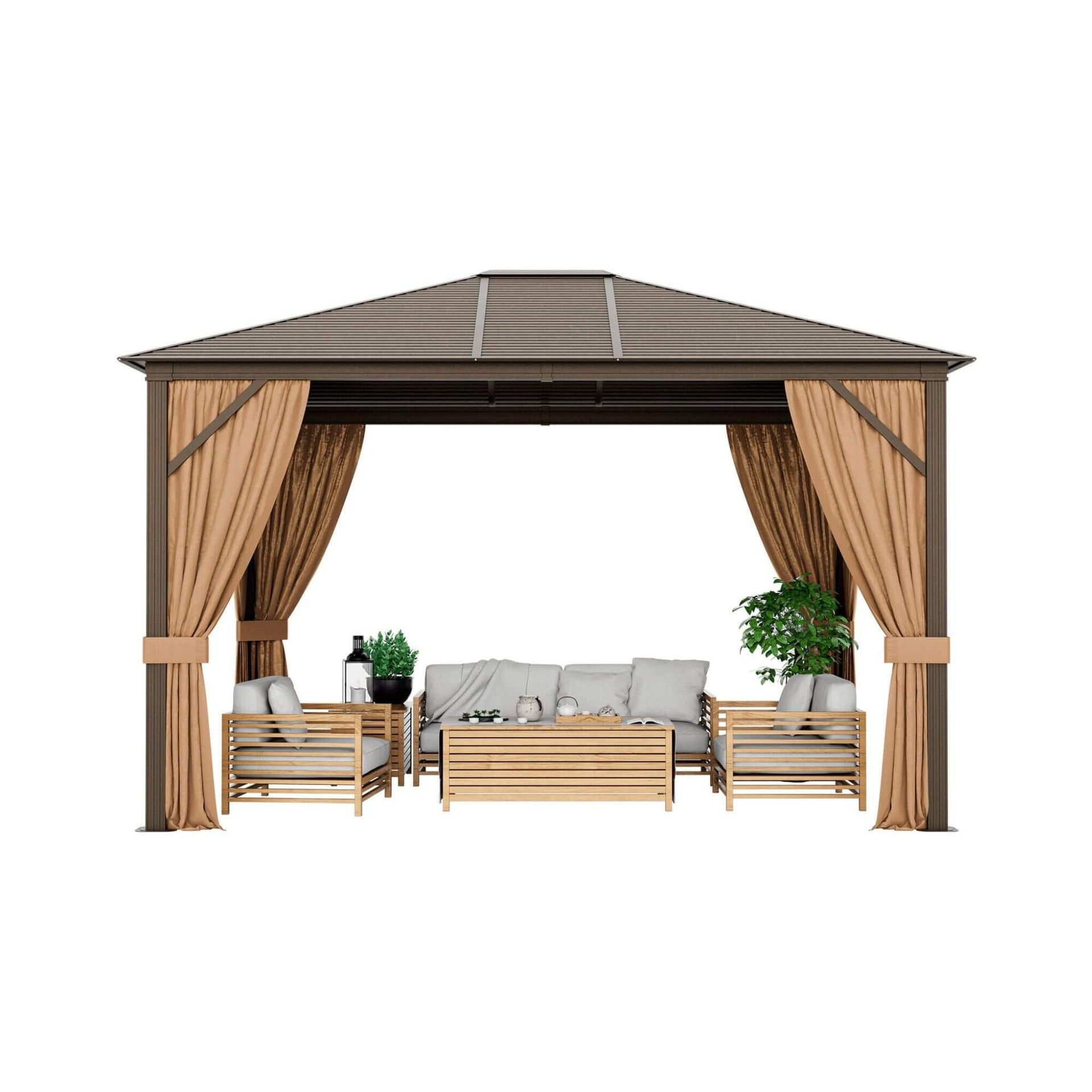 [10x12FT] Premium Outdoor Hardtop Patio Gazebo W/ Galvanized Steel Top & Aluminum Frame (SAK74065)