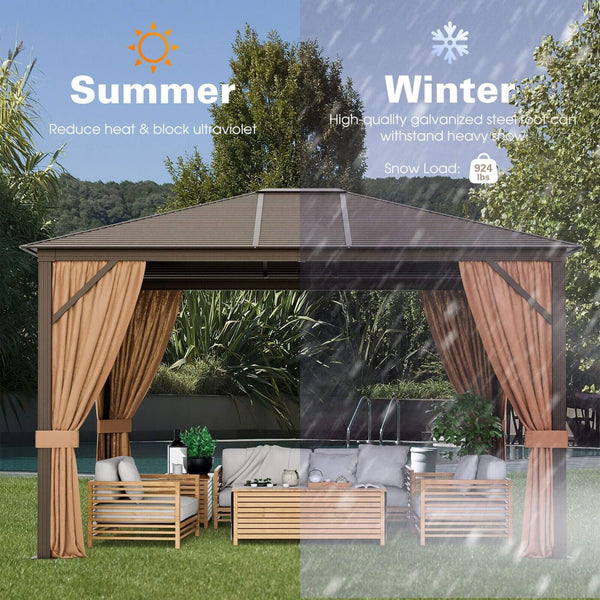 [10X12FT] Alora Premium Outdoor Hardtop Patio Gazebo W/ Galvanized Steel Top & Aluminum Frame (SAK74065)