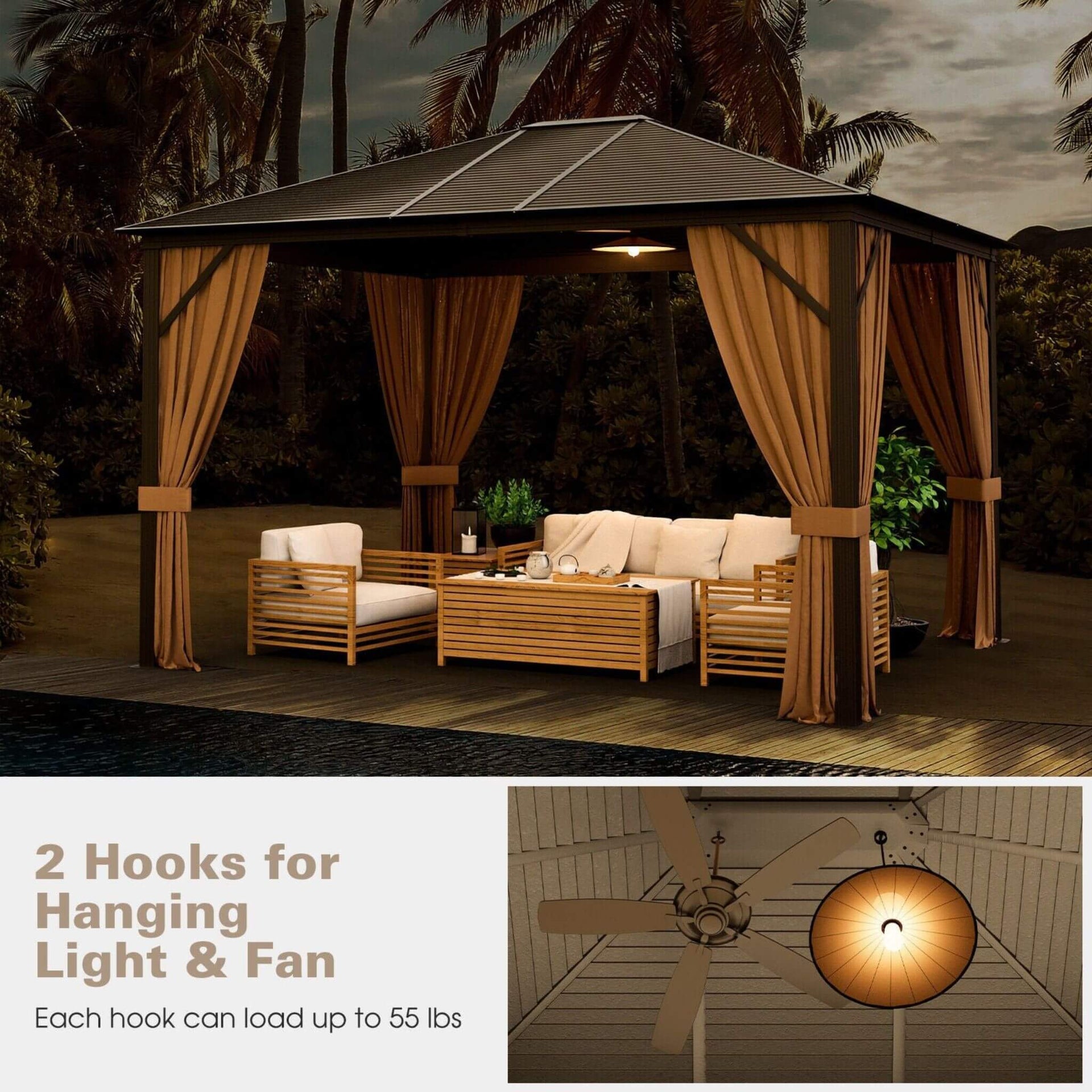 [10x12FT] Premium Outdoor Hardtop Patio Gazebo W/ Galvanized Steel Top & Aluminum Frame (SAK74065)