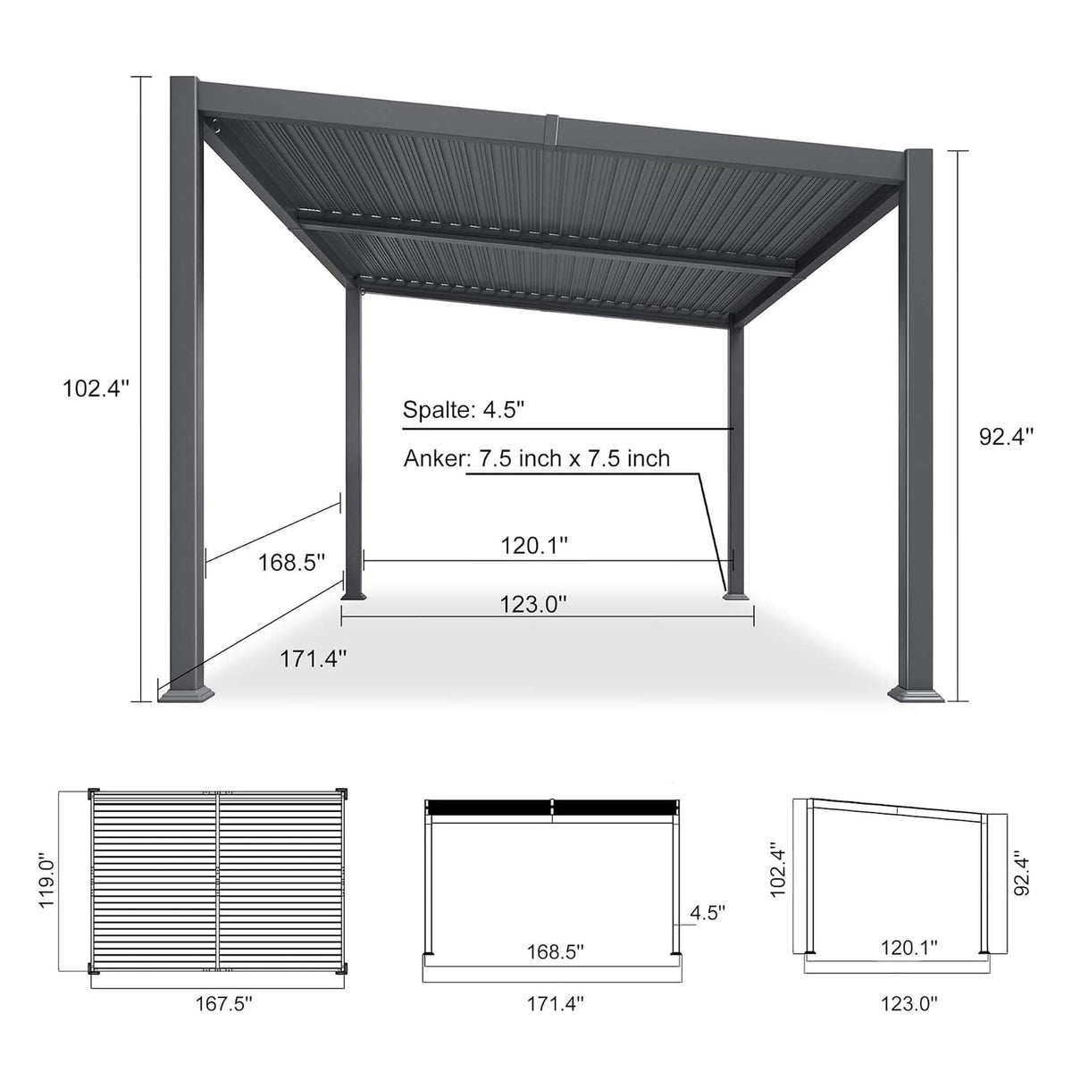 [10X14FT] Modern Louvered Aluminum Pergola With Sloped Roof (SAK44815)