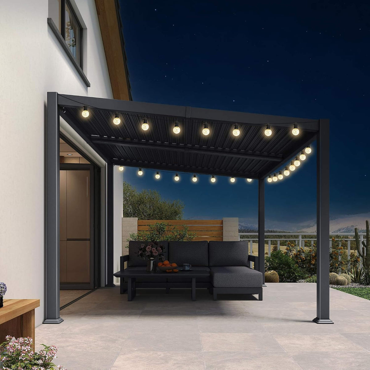 [10X14FT] Modern Louvered Aluminum Pergola With Sloped Roof (SAK44815)