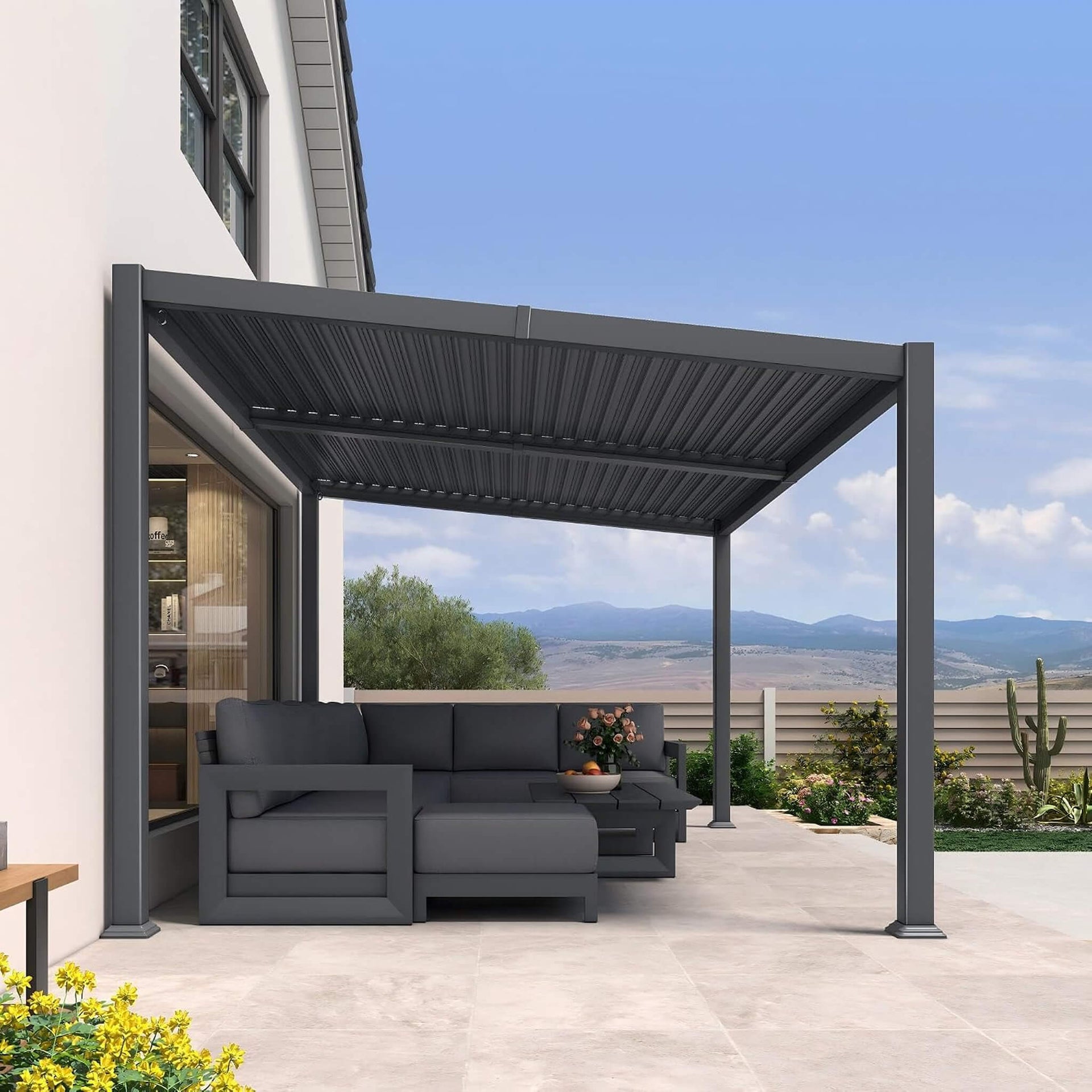 [10X14FT] Modern Louvered Aluminum Pergola With Sloped Roof (SAK44815)