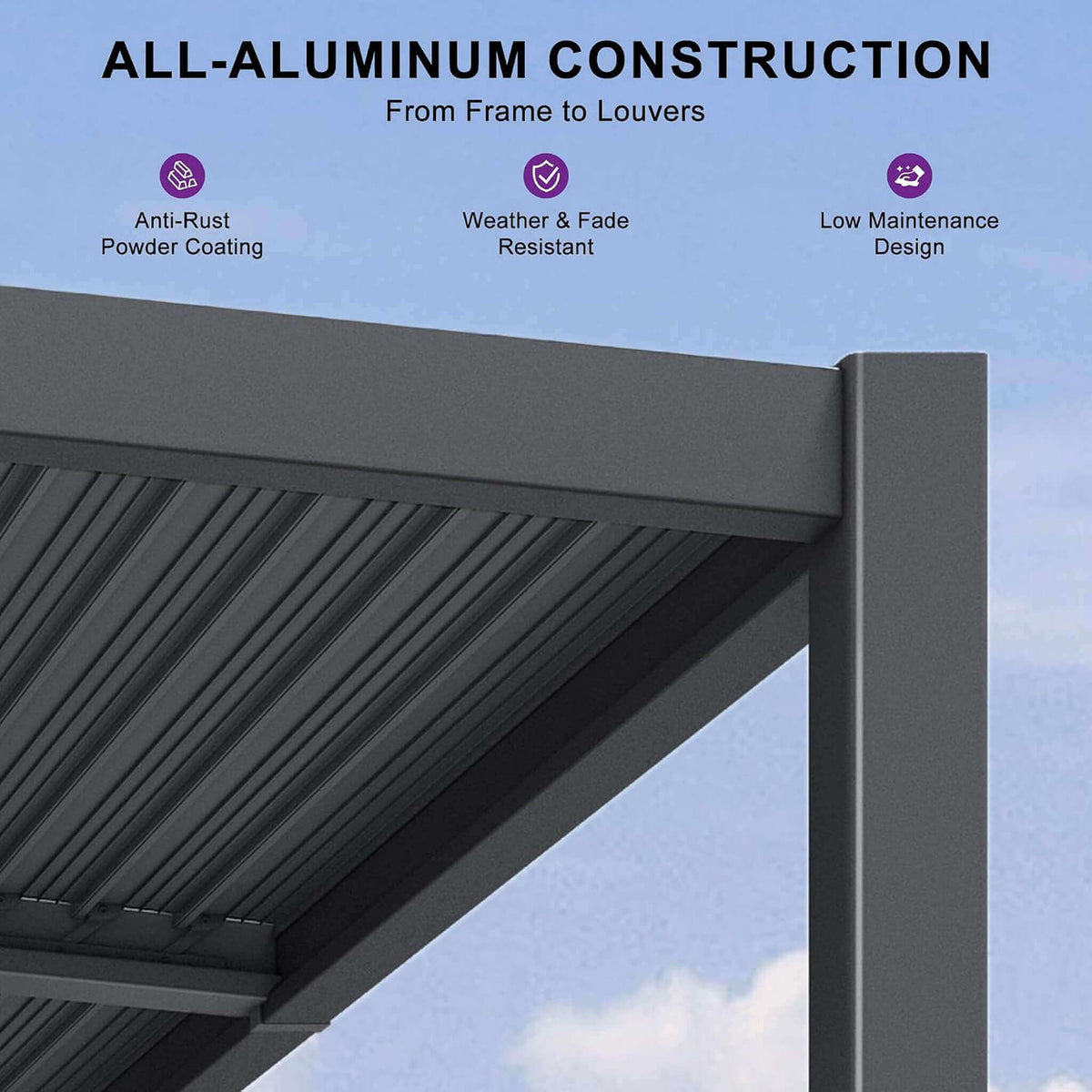 [10X14FT] Modern Wall-Mounted Louvered Pergola With Aluminum Frame (SAK30048)