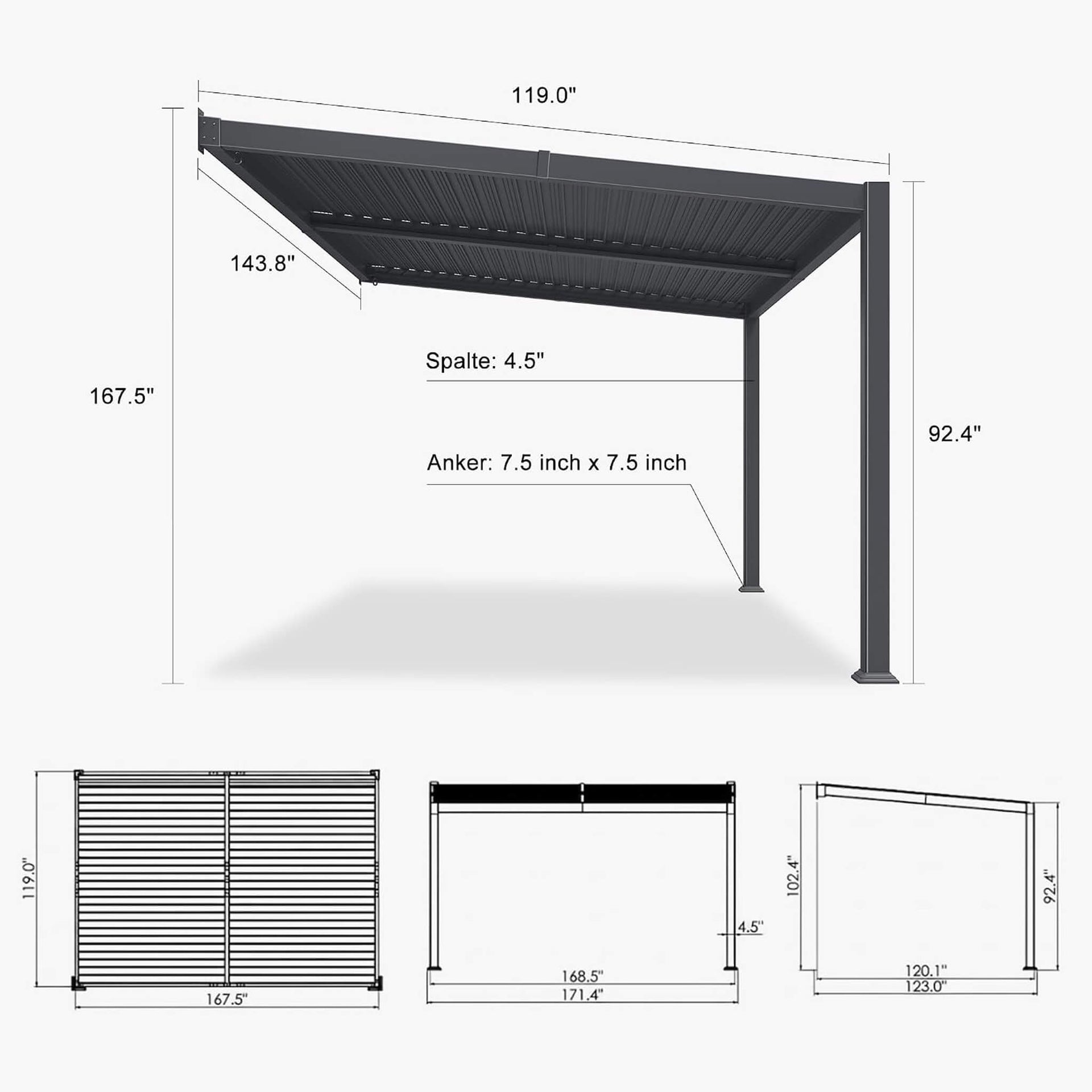 [10X14FT] Modern Wall-Mounted Louvered Pergola With Aluminum Frame (SAK30048)