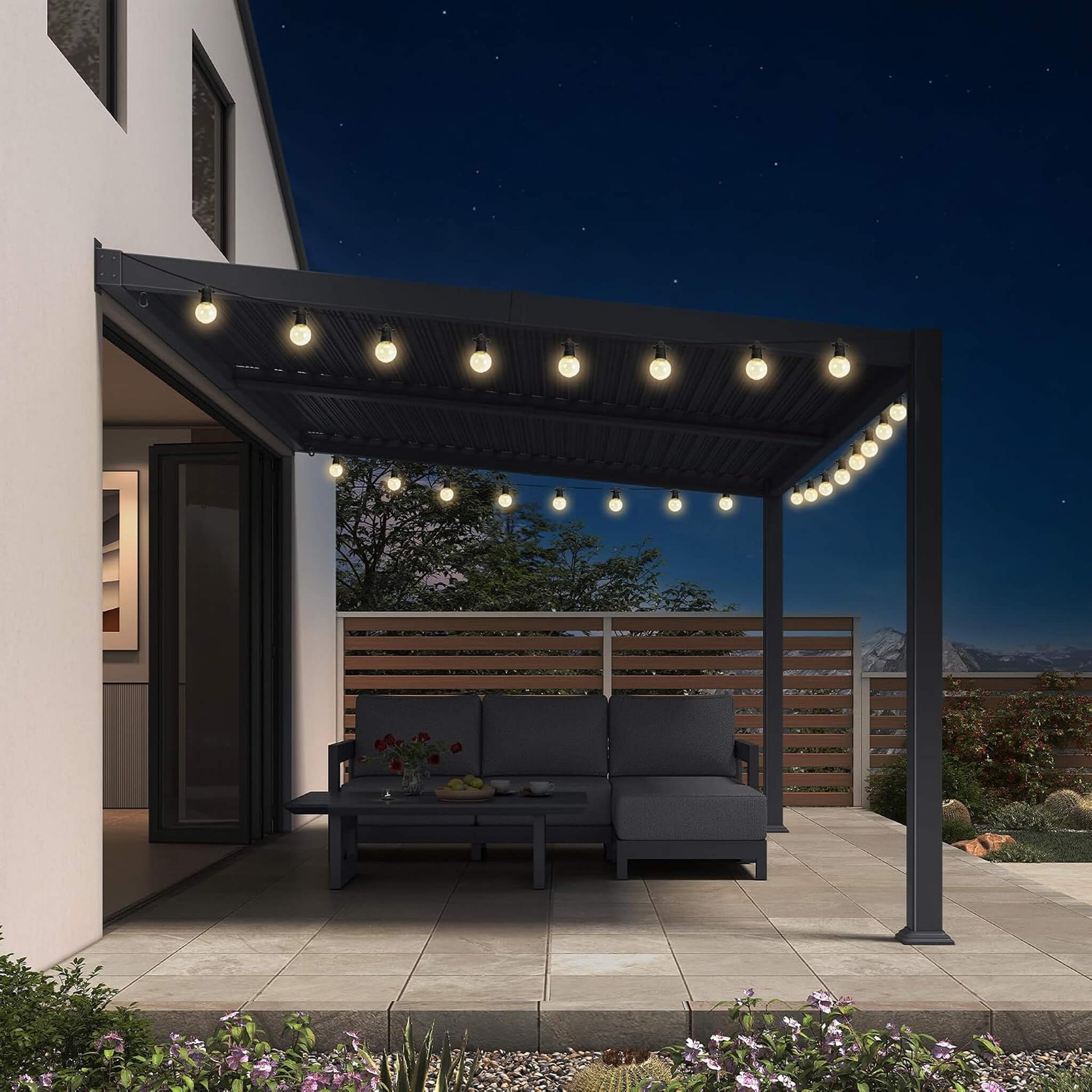[10X14FT] Modern Wall-Mounted Louvered Pergola With Aluminum Frame (SAK30048)