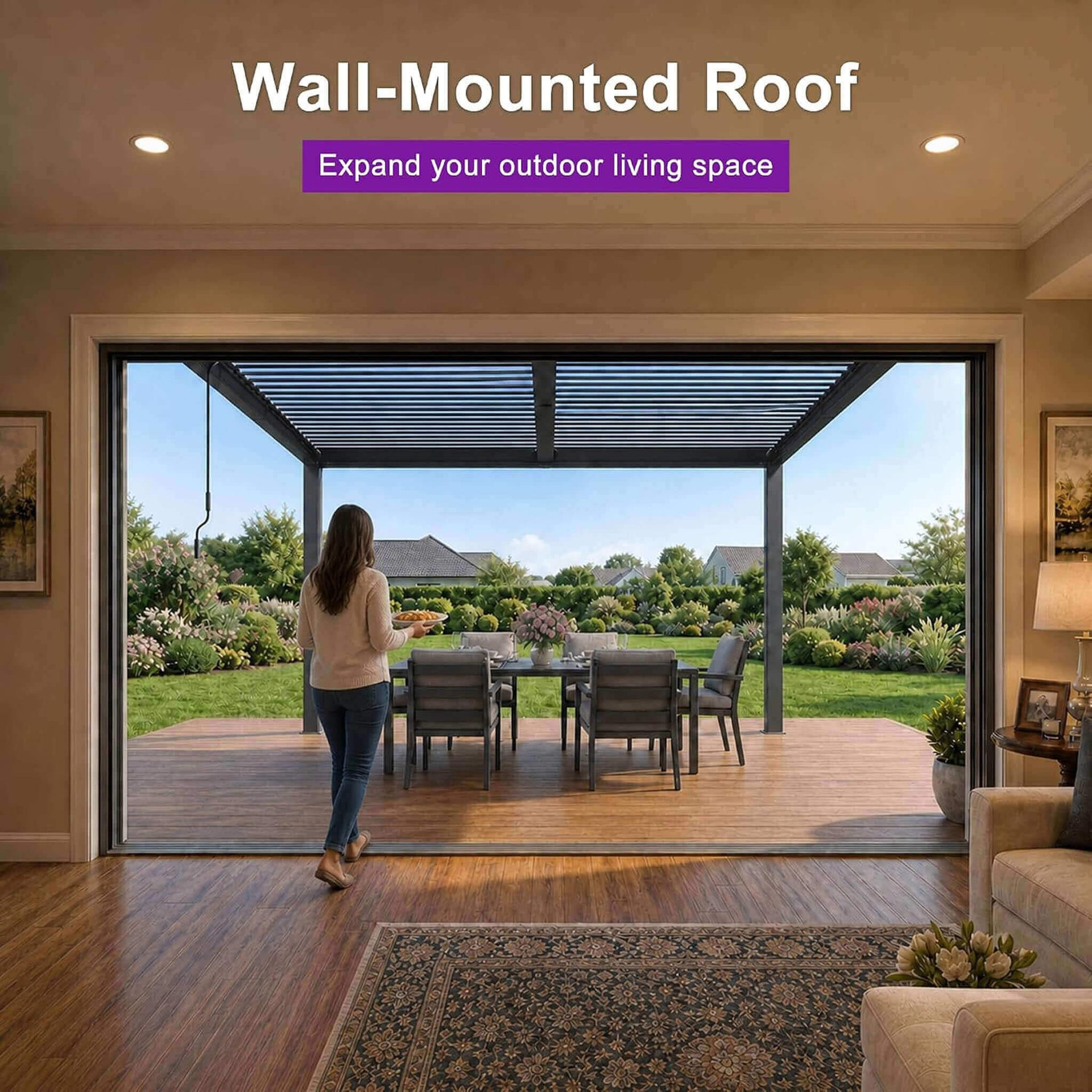 [10X14FT] Modern Wall-Mounted Louvered Pergola With Aluminum Frame (SAK30048)