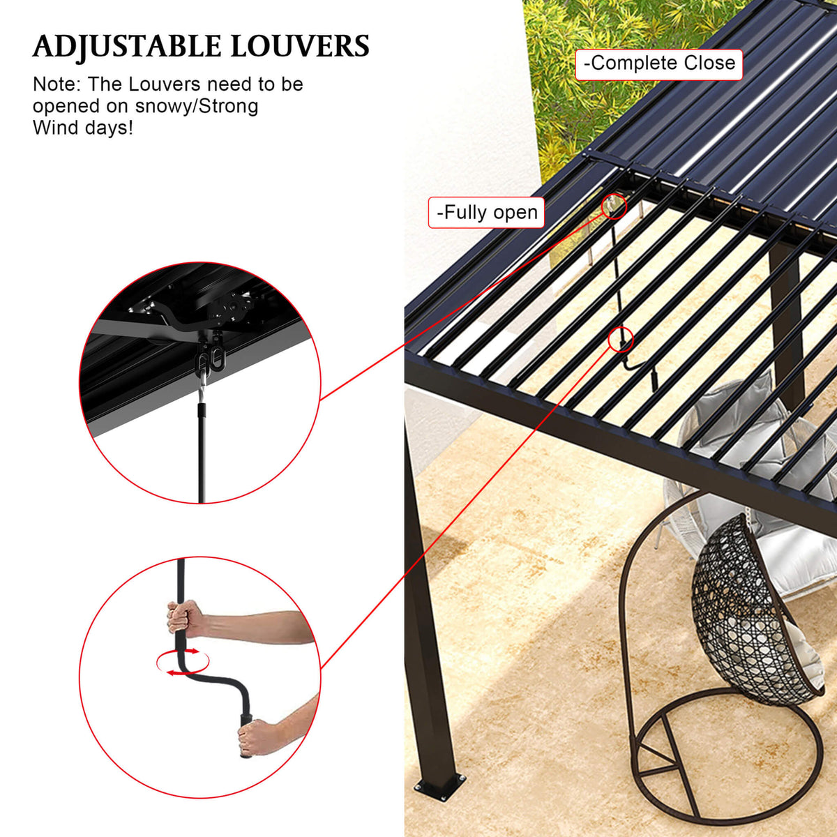 [10X19FT] Modern Durable All-Weather Outdoor Pergola With Aluminum Frame And Steel Louvers (SAK32691)