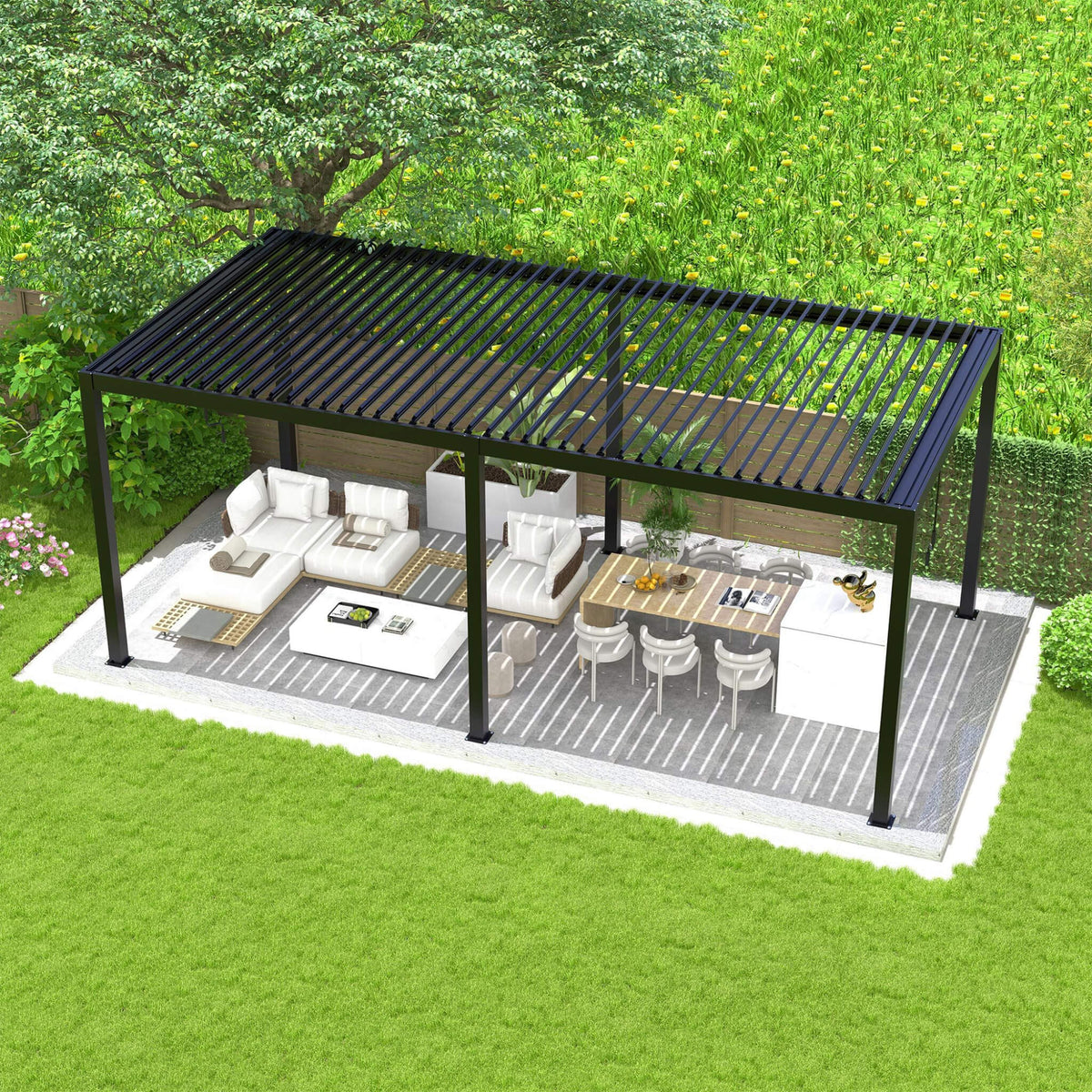 [10X19FT] Modern Durable All-Weather Outdoor Pergola With Aluminum Frame And Steel Louvers (SAK32691)