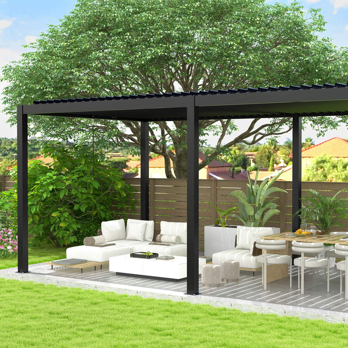 [10X19FT] Modern Durable All-Weather Outdoor Pergola With Aluminum Frame And Steel Louvers (SAK32691)