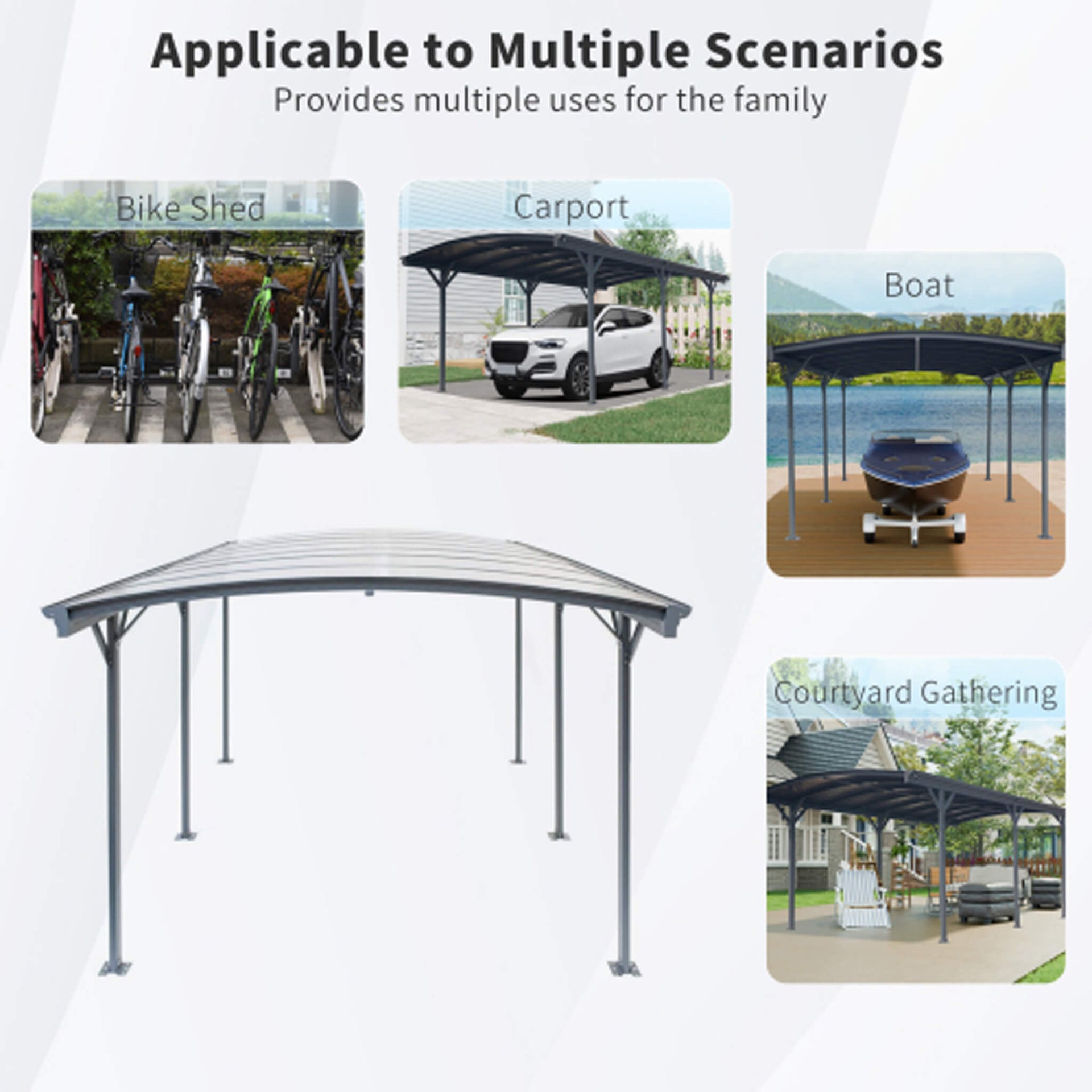 [10X19FT] Heavy-Duty Outdoor Aluminum Arch Carport With Polycarbonate Panels (SAK86109)
