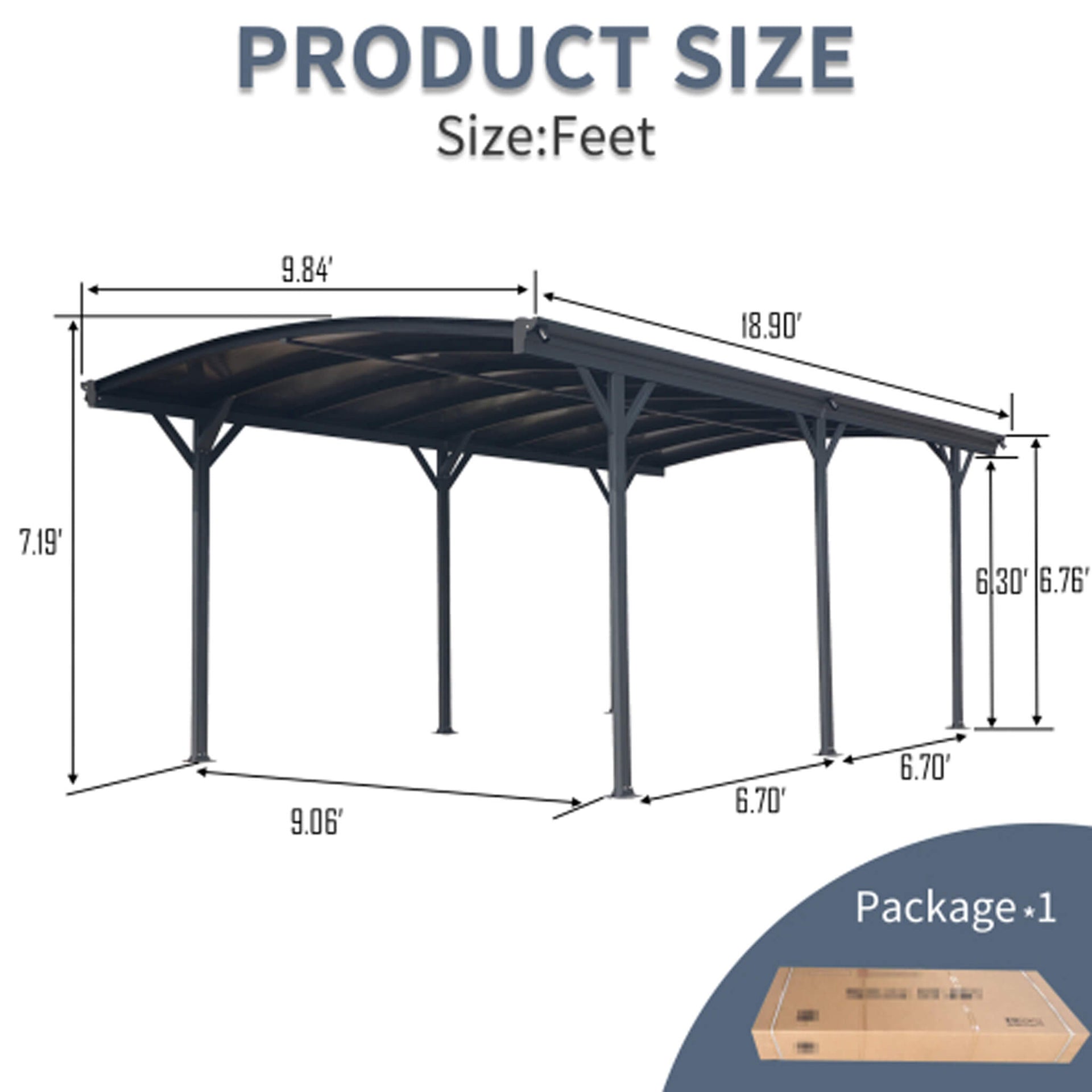 [10X19FT] Heavy-Duty Outdoor Aluminum Arch Carport With Polycarbonate Panels (SAK86109)