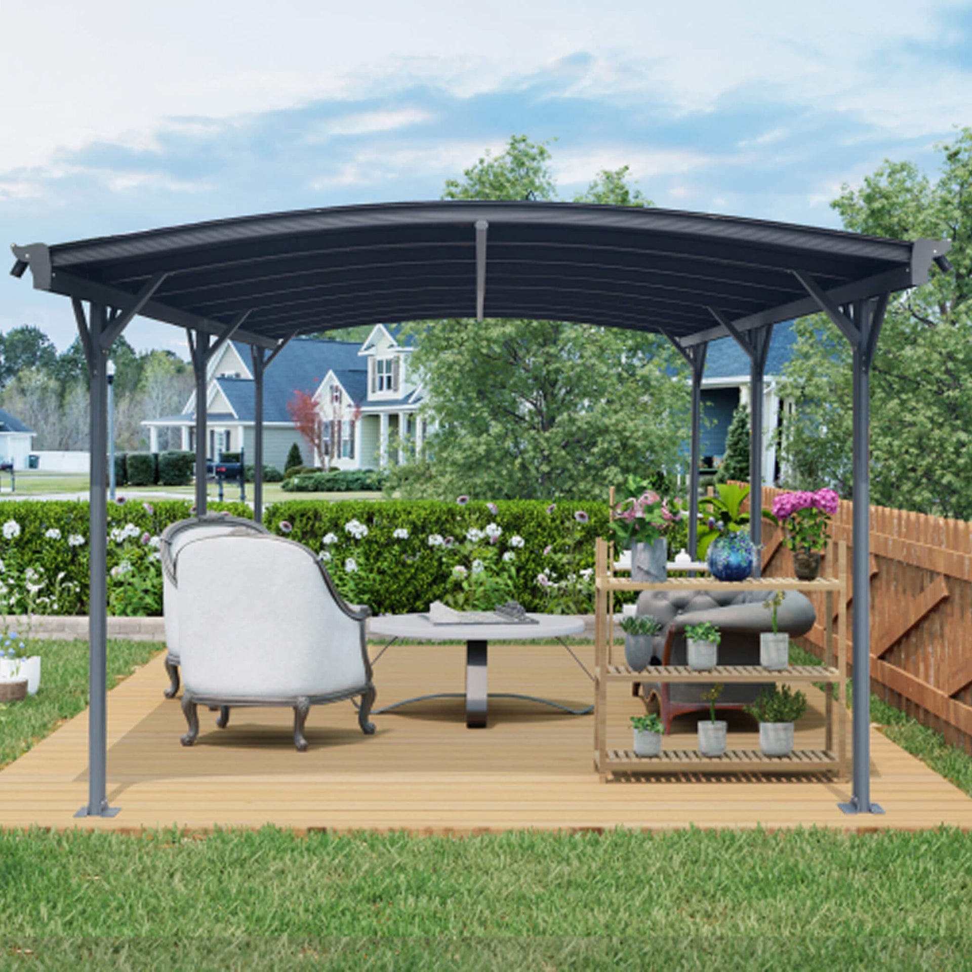 [10X19FT] Heavy-Duty Outdoor Aluminum Arch Carport With Polycarbonate Panels (SAK86109)
