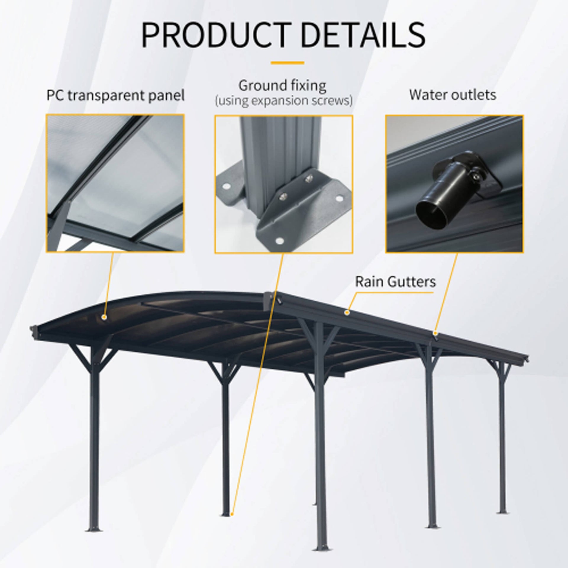 [10X19FT] Heavy-Duty Outdoor Aluminum Arch Carport With Polycarbonate Panels (SAK86109)