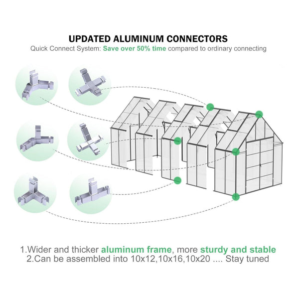 [10X20FT] Extra-Large Heavy-Duty Outdoor Backyard Greenhouse With Adjustable Roof Vents, 4MM (SAK59482)
