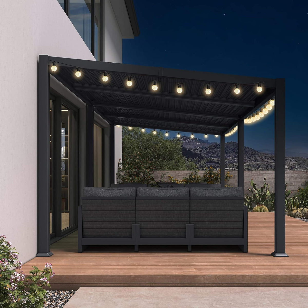 [10X20FT] Modern Louvered Aluminum Pergola With Sloped Roof (SAK12034)