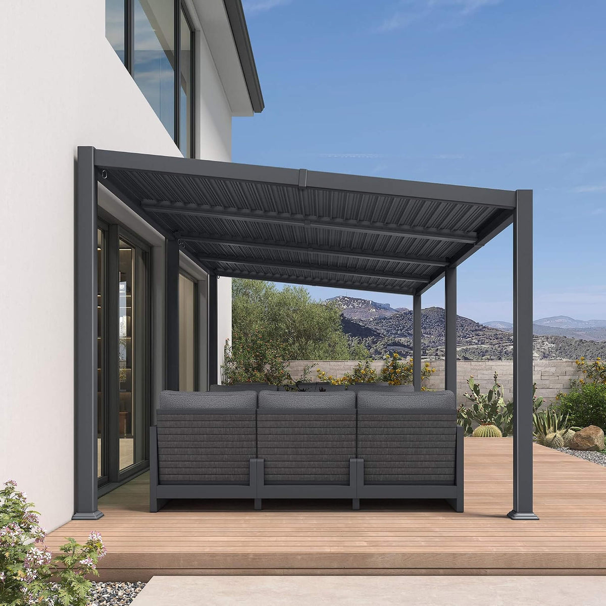 [10X20FT] Modern Louvered Aluminum Pergola With Sloped Roof (SAK12034)