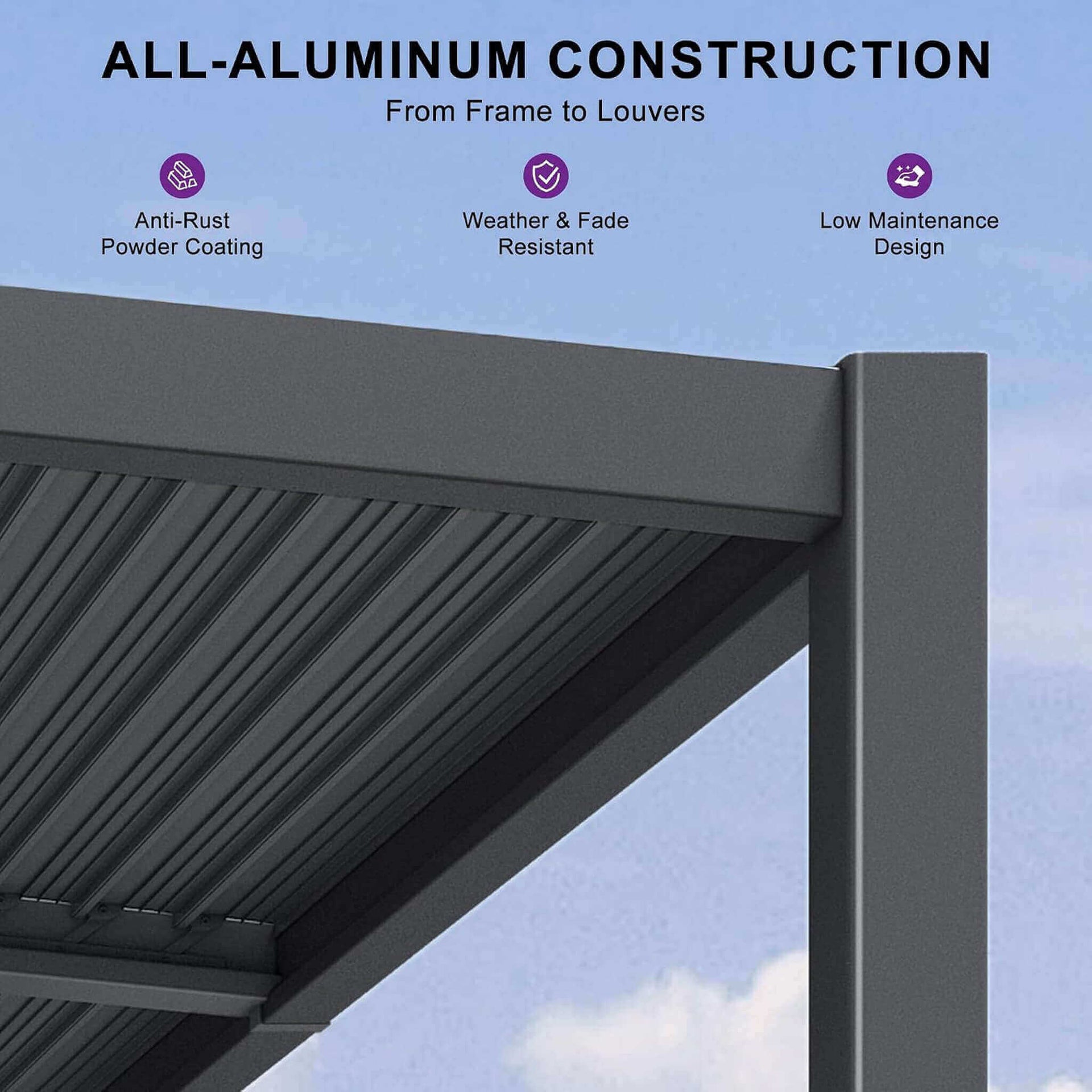 [10X20FT] Modern Wall-Mounted Louvered Pergola With Aluminum Frame (SAK90333)