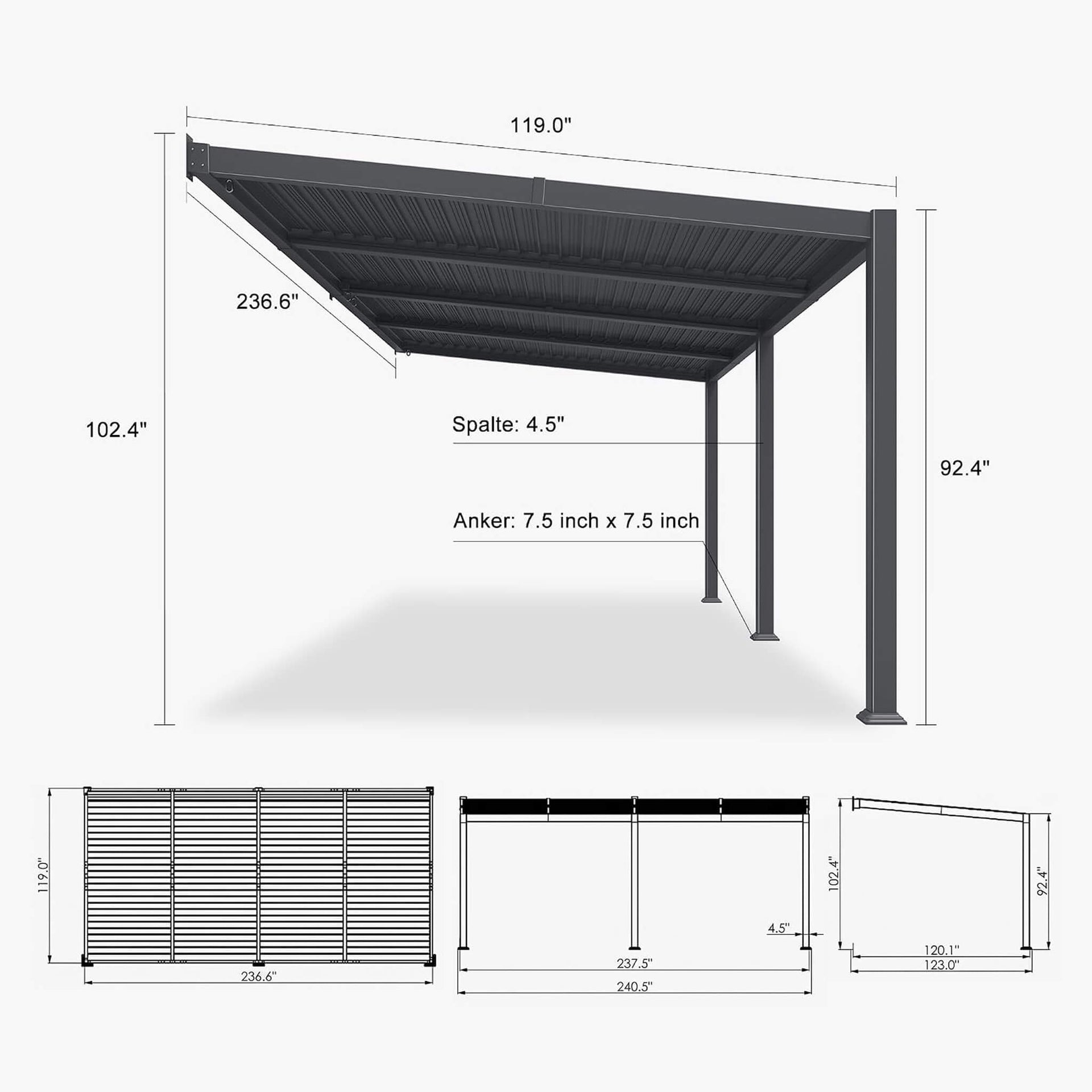 [10X20FT] Modern Wall-Mounted Louvered Pergola With Aluminum Frame (SAK90333)