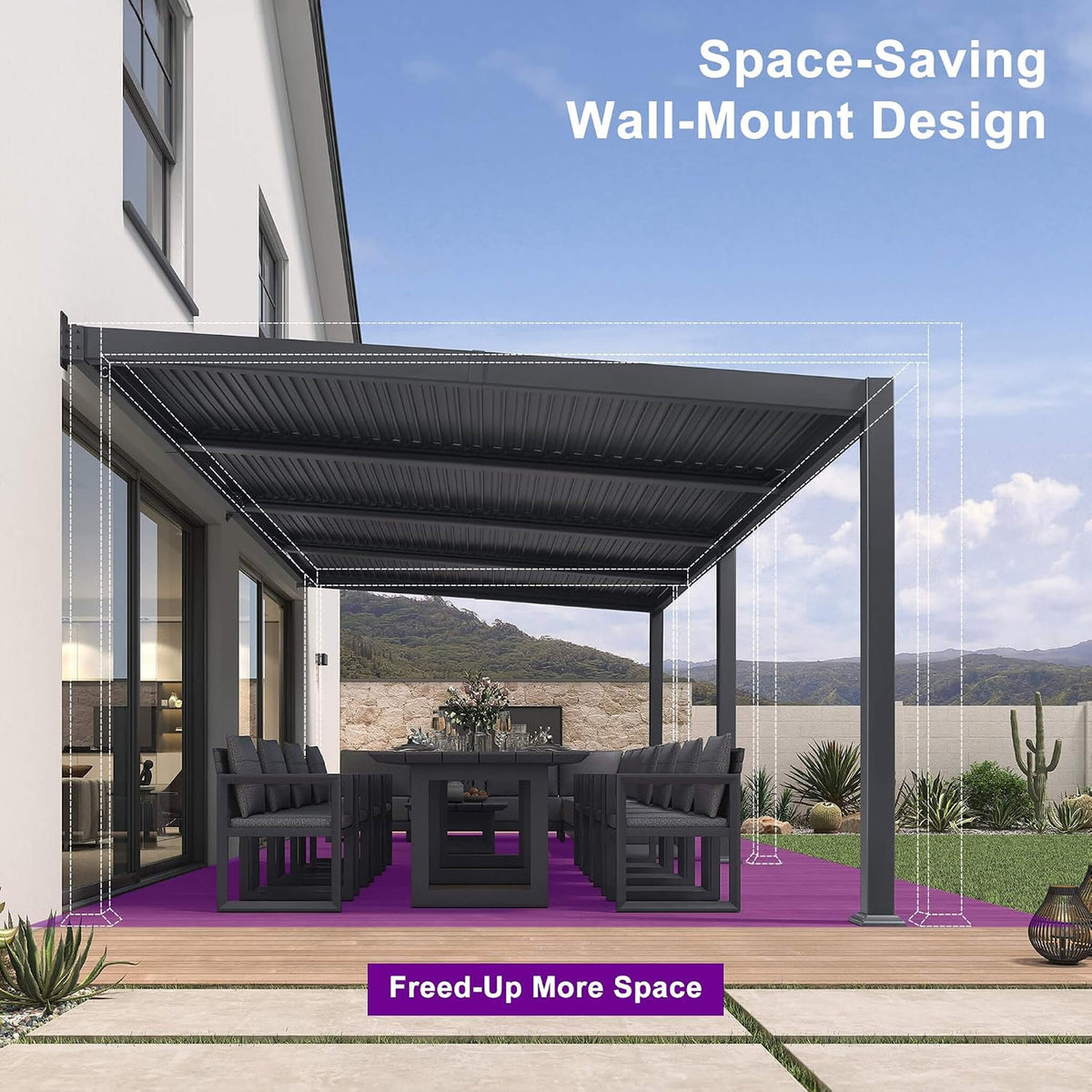 [10X20FT] Modern Wall-Mounted Louvered Pergola With Aluminum Frame (SAK90333)