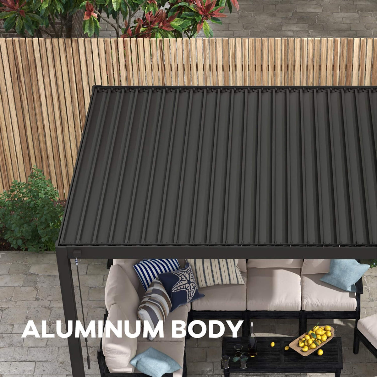 [10X20FT] Modern Outdoor Adjustable Charcoal Louvered Pergola With Screens And Built-In Drainage (SAK64973)