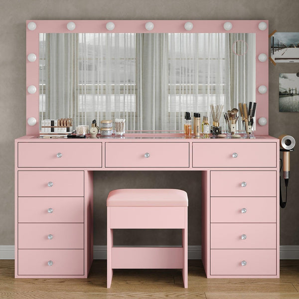 11-Drawer LED Mirror Vanity Desk - Vektaya