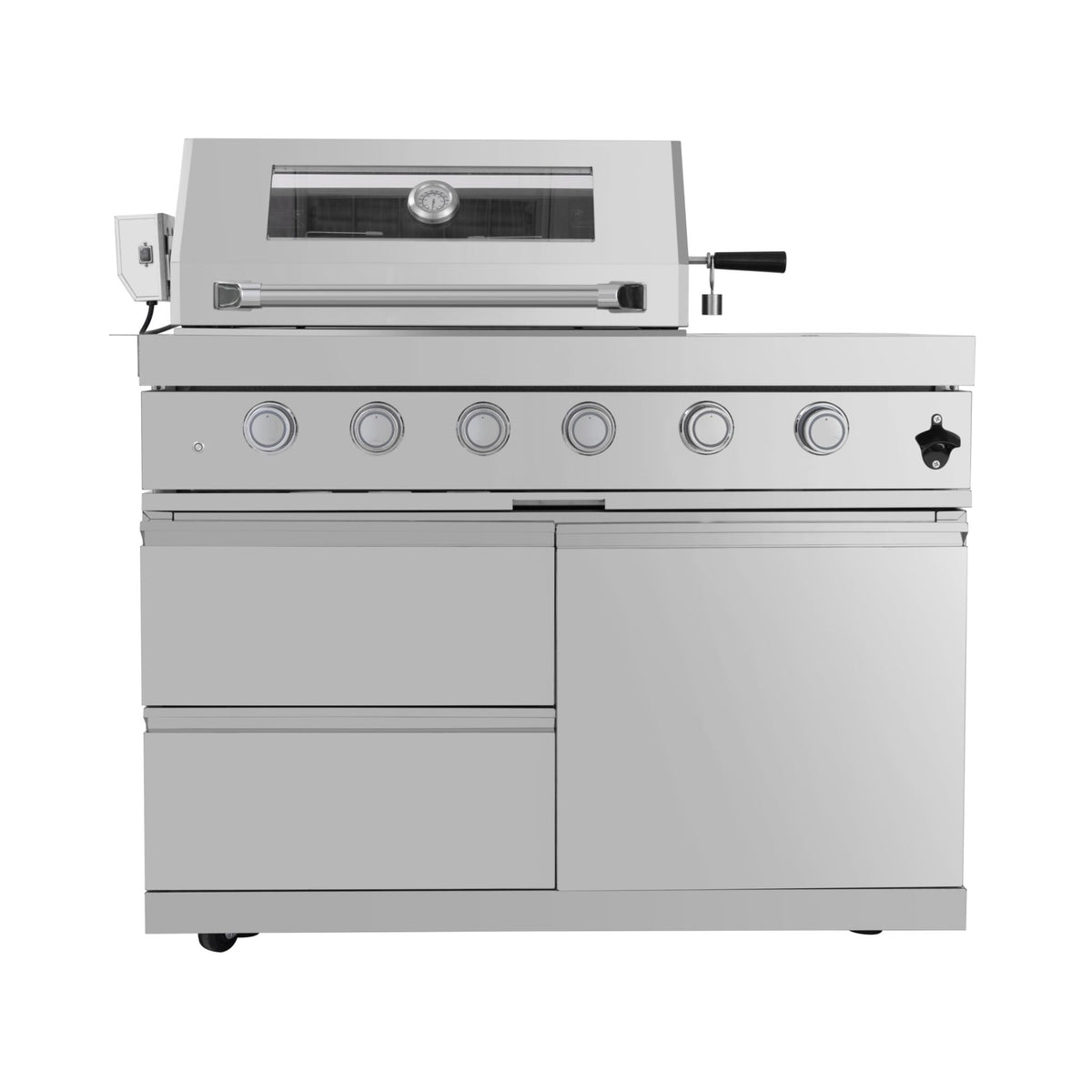 Imperial 110-Inch 4-Burner 72K BTU Deluxe Stainless Steel Outdoor Kitchen Grill Island With Wine Cooler, Rotisserie, Cabinets, And Granite Countertops (SAK94721)