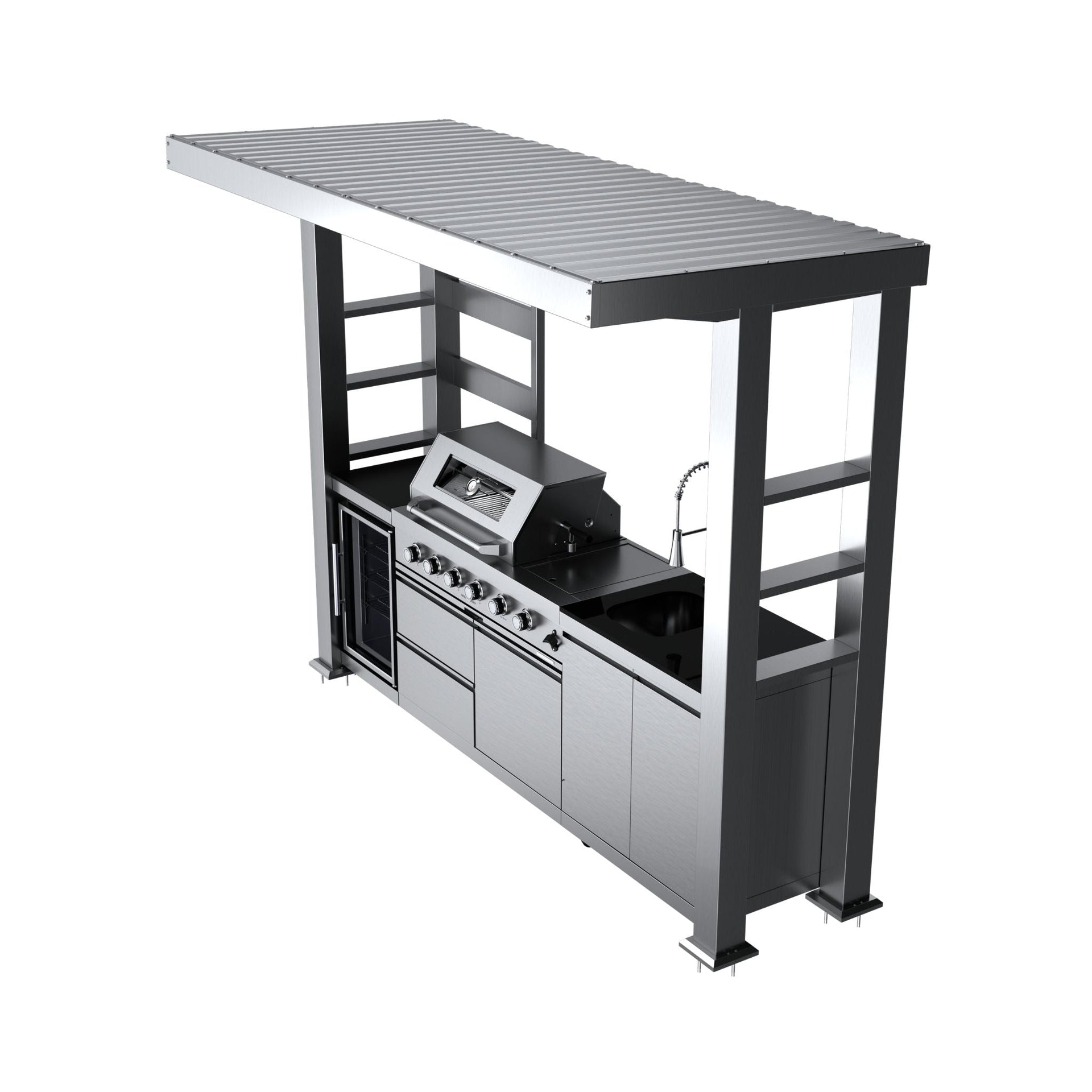 Imperial 110-Inch 4-Burner 72K BTU Deluxe Stainless Steel Outdoor Kitchen Grill Island With Wine Cooler, Rotisserie, Cabinets, And Granite Countertops (SAK94721)