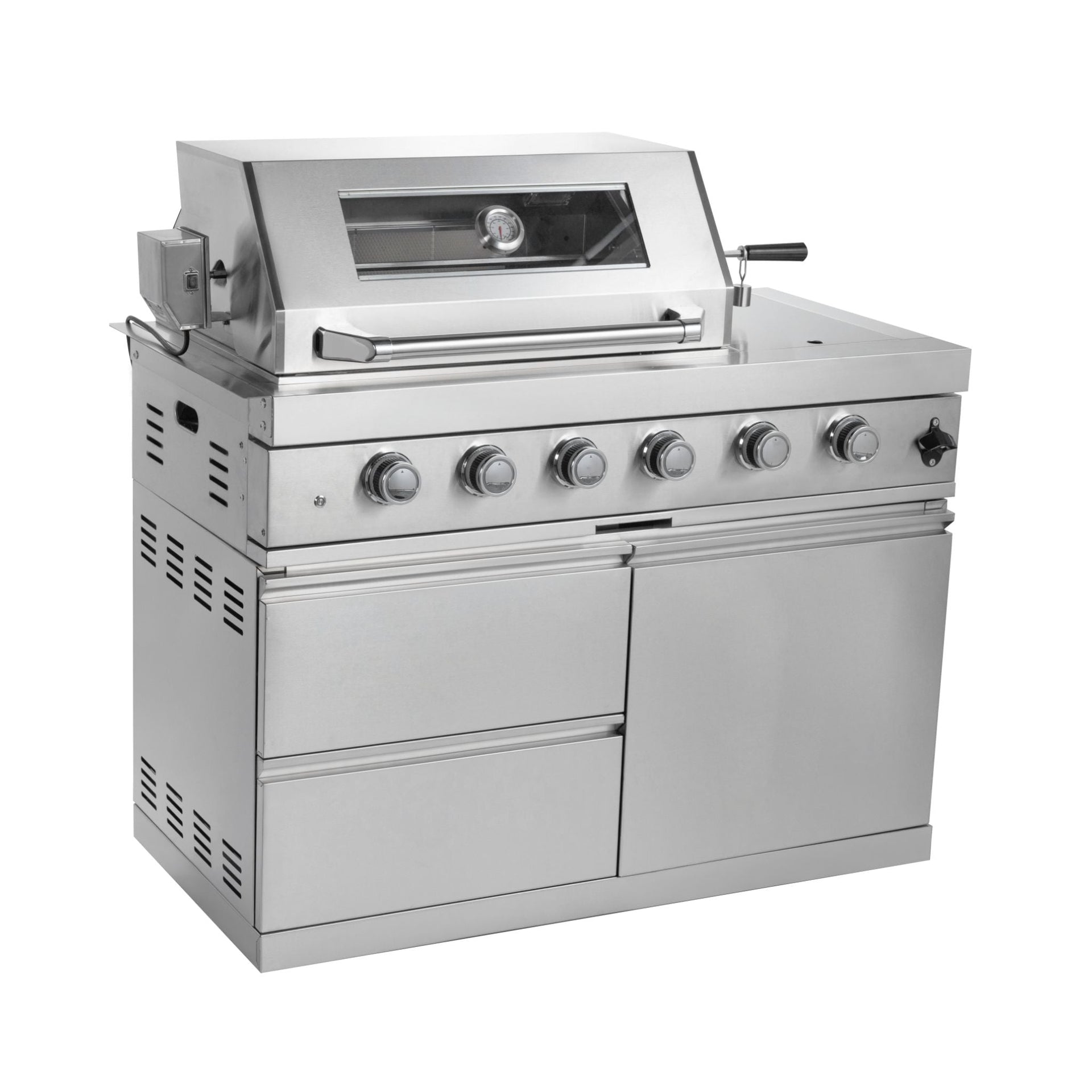 Imperial 110-Inch 4-Burner 72K BTU Deluxe Stainless Steel Outdoor Kitchen Grill Island With Wine Cooler, Rotisserie, Cabinets, And Granite Countertops (SAK94721)