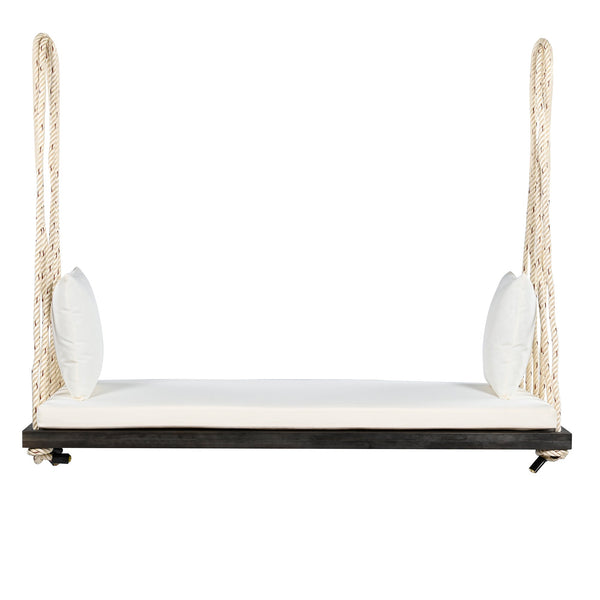 Patio Wooden Swing Chair Hanging Porch Swing Bench with Cushion & Pillows