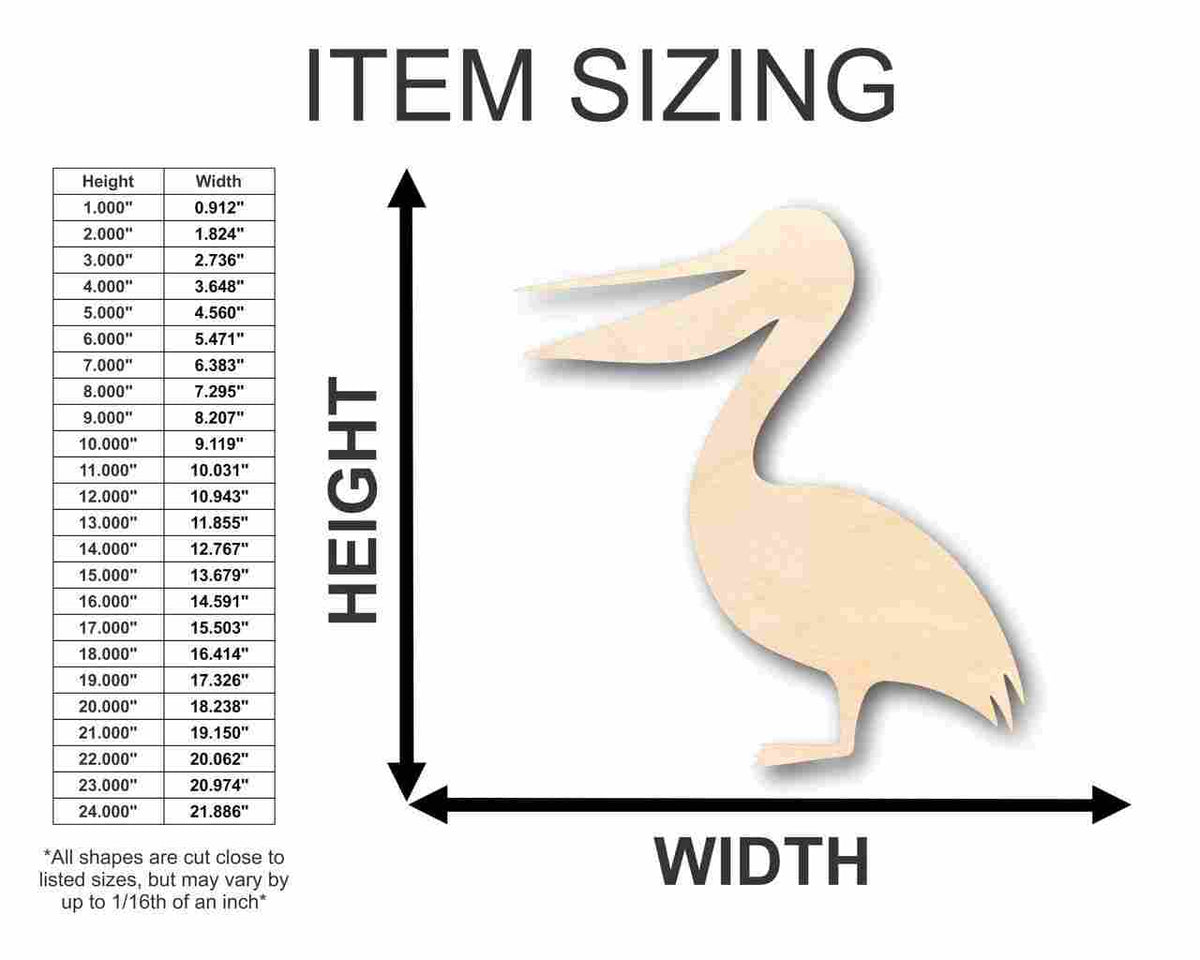 Unfinished Wood Pelican Shape - Bird - Wildlife - Craft - up to 46