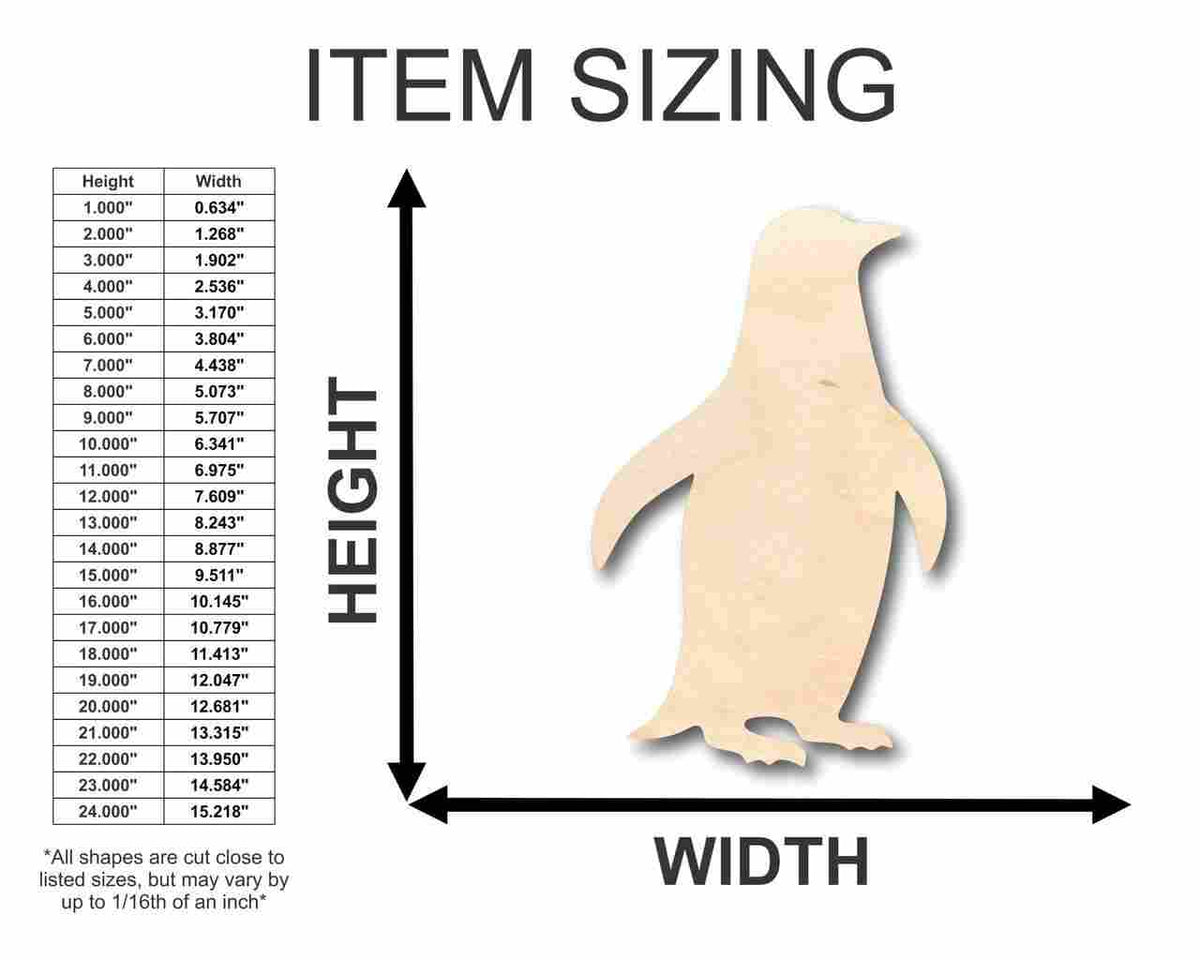 Unfinished Wood Penguin Shape - Animal - Wildlife - Craft - up to 46