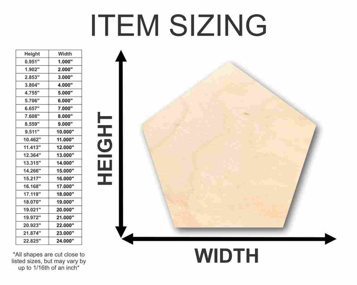Unfinished Wood Pentagon Shape - Craft - up to 46