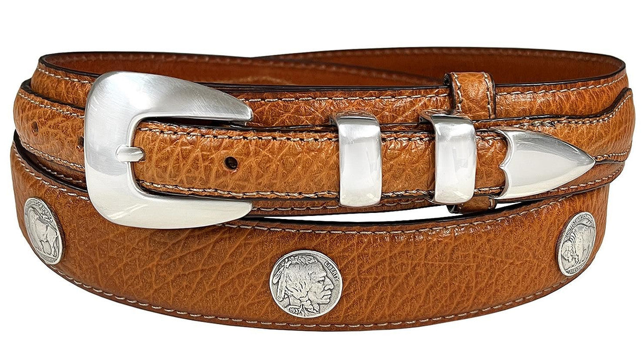 Buffalo Indian Head Coin Conchos Western Leather Ranger Belt