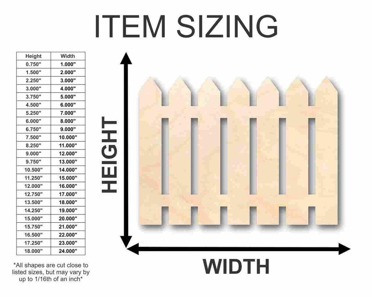 Unfinished Wood Picket Fence Shape - Craft - up to 46