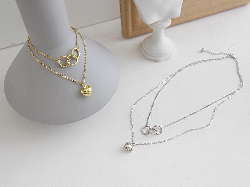 925 Sterling Silver Necklace, Lady's Heart Necklace, Double necklace, Womens Silver Necklace