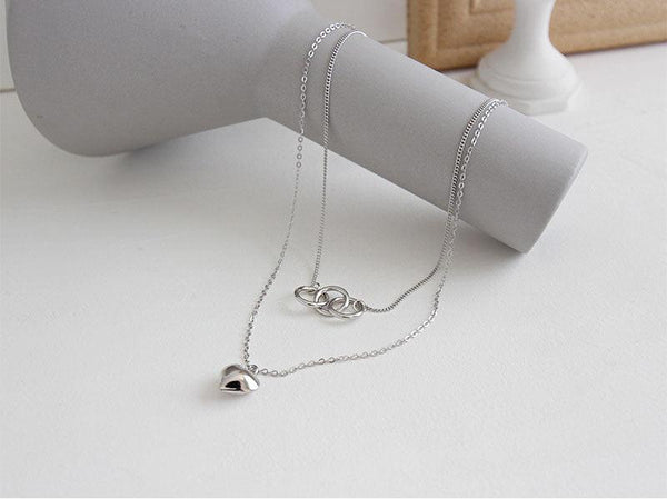 925 Sterling Silver Necklace, Lady's Heart Necklace, Double necklace, Womens Silver Necklace