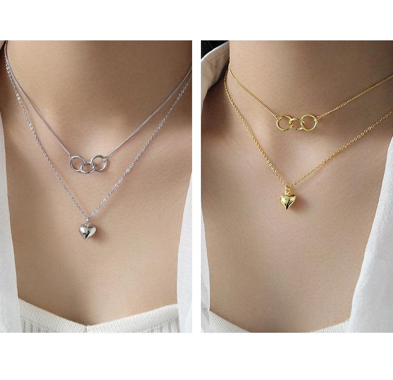 925 Sterling Silver Necklace, Lady's Heart Necklace, Double necklace, Womens Silver Necklace