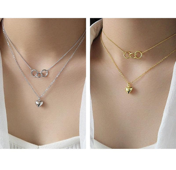 925 Sterling Silver Necklace, Lady's Heart Necklace, Double necklace, Womens Silver Necklace