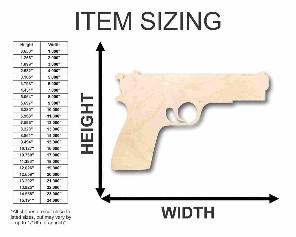 Unfinished Wood Pistol Shape - Gun - Police - Military - Craft - up to 46