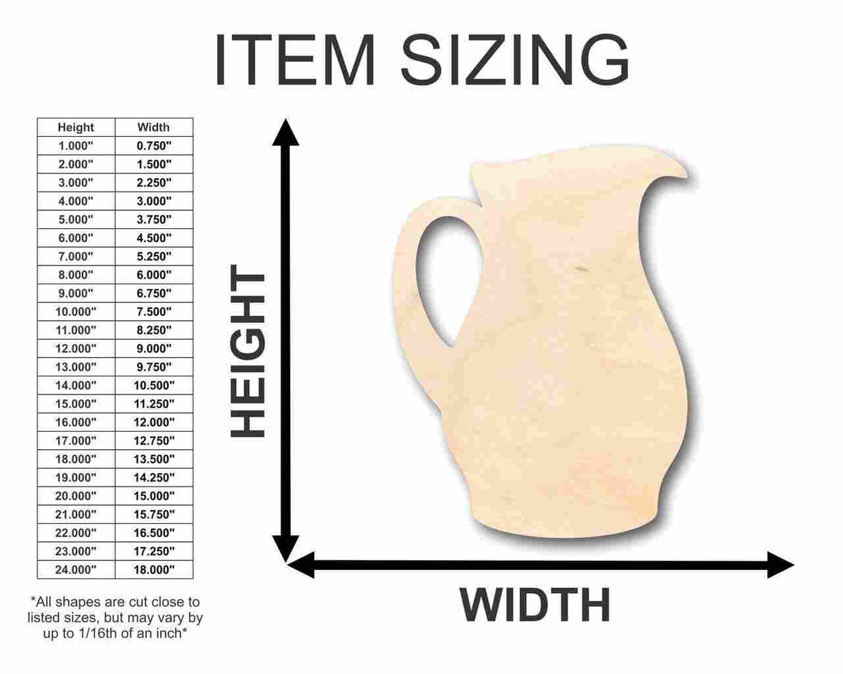 Unfinished Wood Pitcher Shape - Kitchen - Lemonade - Tea - Water - Craft - up to 46