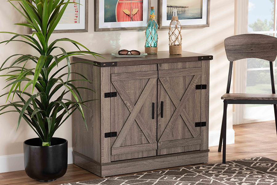 Baxton Studio Wayne Modern Contemporary Farmhouse Oak Brown Finished Wood 2-Door Shoe Storage Cabinet