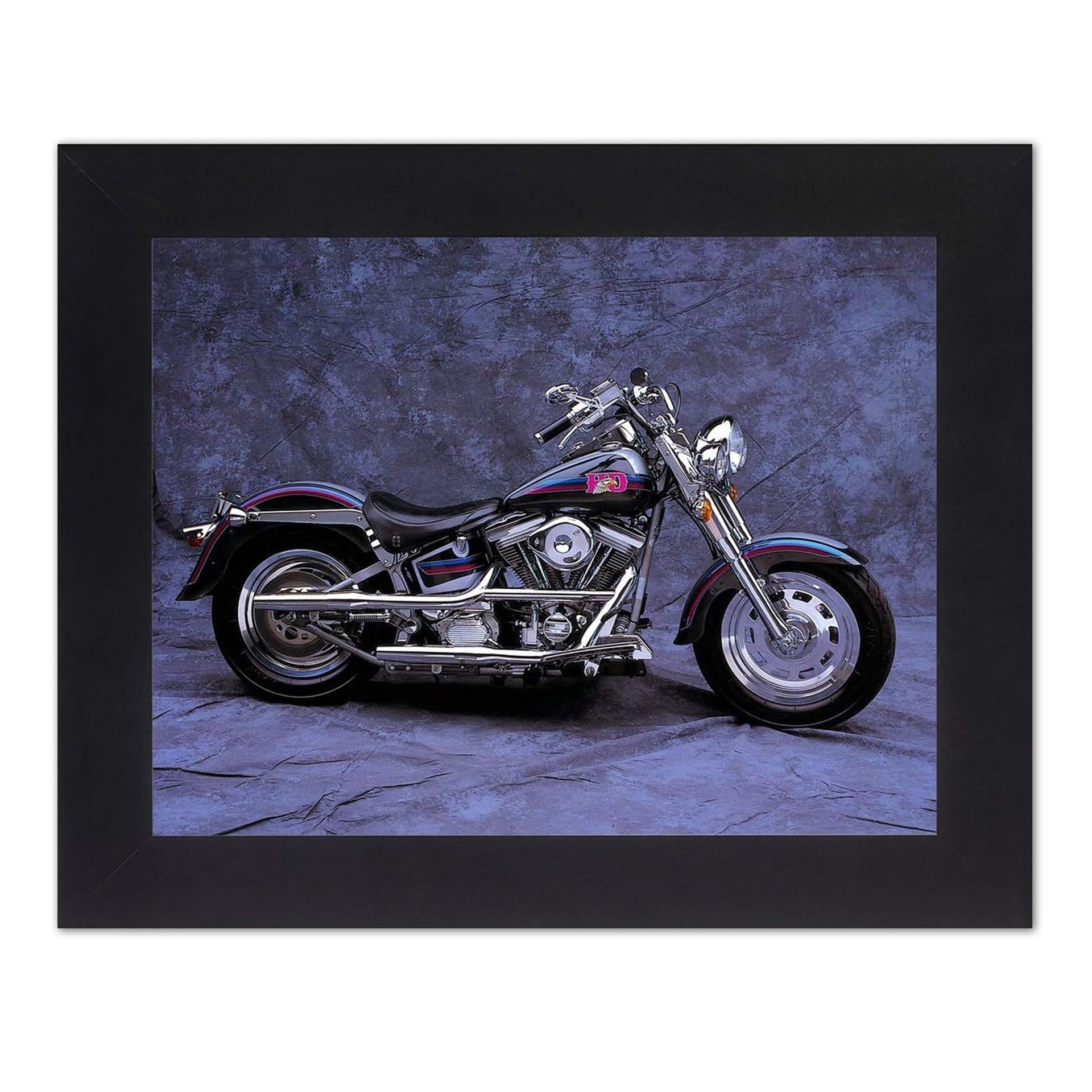 Harley Davidson Fatboy Art – Custom Motorcycle Wall Art With Black Wood Frame
