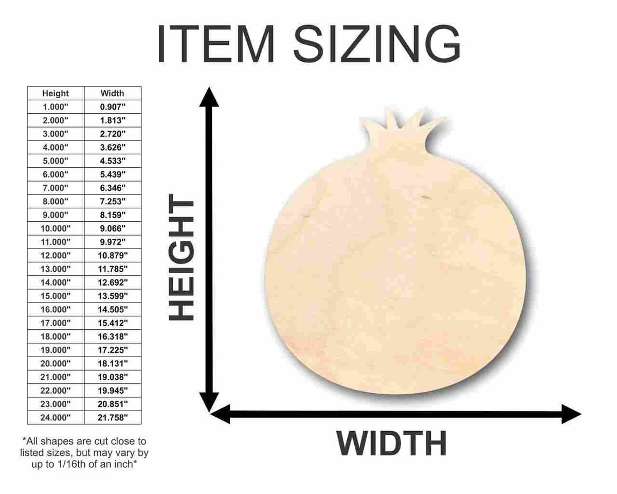 Unfinished Wood Pomegranate Shape - Fruit - Craft - up to 46