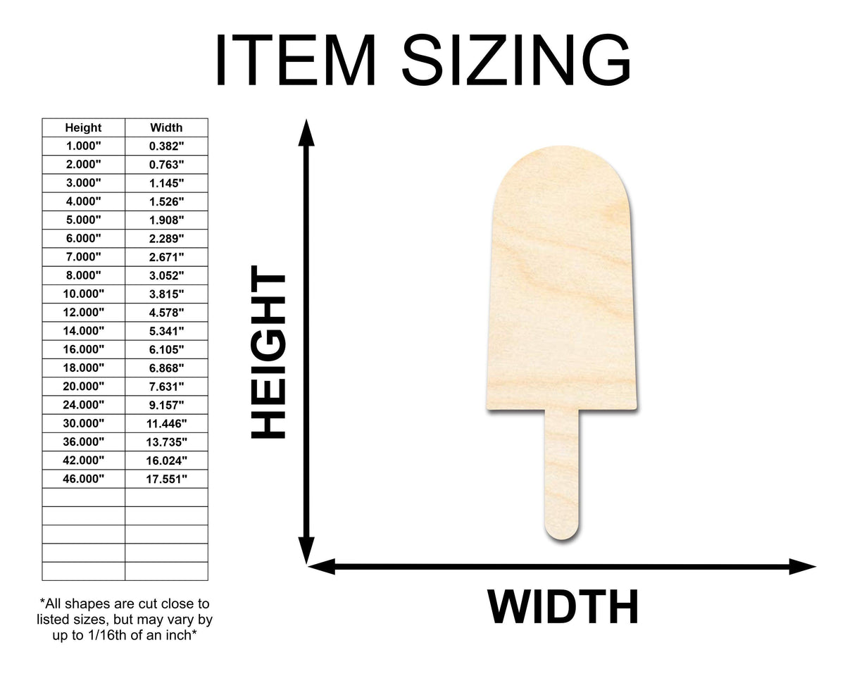 Unfinished Wood Summer Popsicle Shape | Ice Cream | Food | Craft Cutout | up to 46
