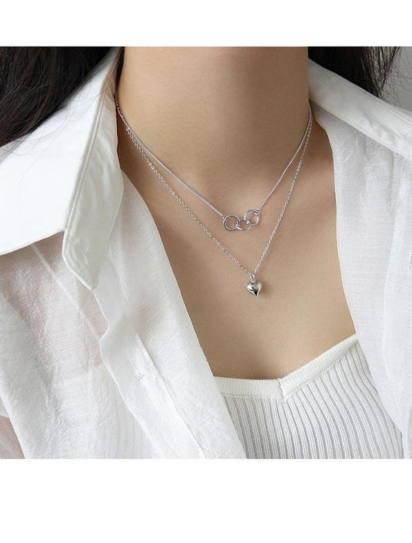 925 Sterling Silver Necklace, Lady's Heart Necklace, Double necklace, Womens Silver Necklace