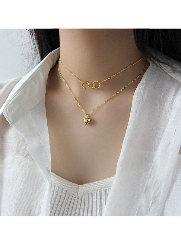 925 Sterling Silver Necklace, Lady's Heart Necklace, Double necklace, Womens Silver Necklace